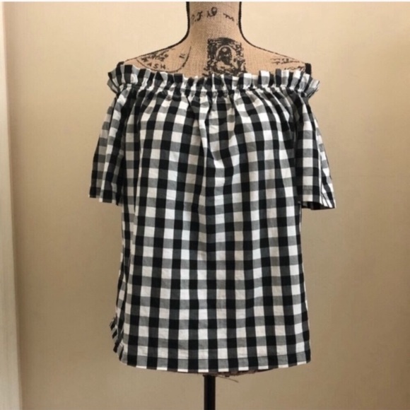 Cavalini Tops - Black Plaid Gingham Checked Off Shoulder Top 🖤
